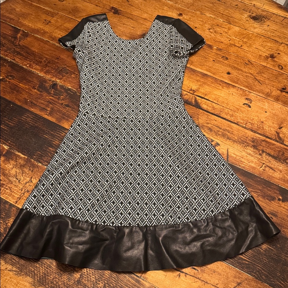 PARKER Black and White Lambskin Leather Details Dress XS